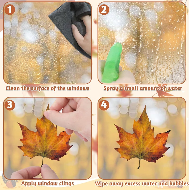 Traplace 336 PCS Fall Window Clings, 9 Sheets Autumn Decorations, Maple Leaves Pattern Double Sided Stickers Decal, Autumn Window Clings for Fall Decorations Accessories Home Indoor Outdoor Accessories Decor - Image 3